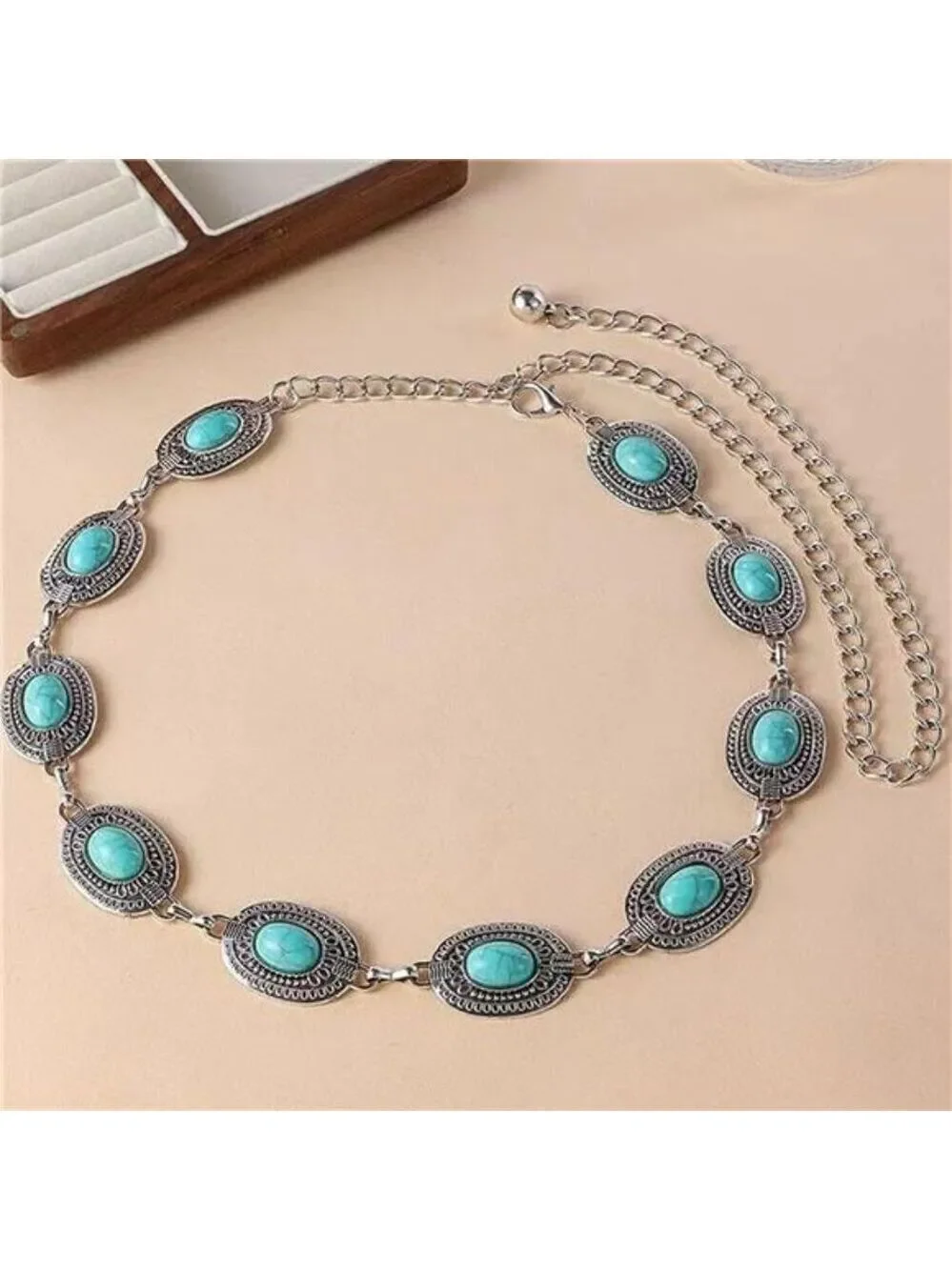 Women Western Turquoise Concho Waist Chain